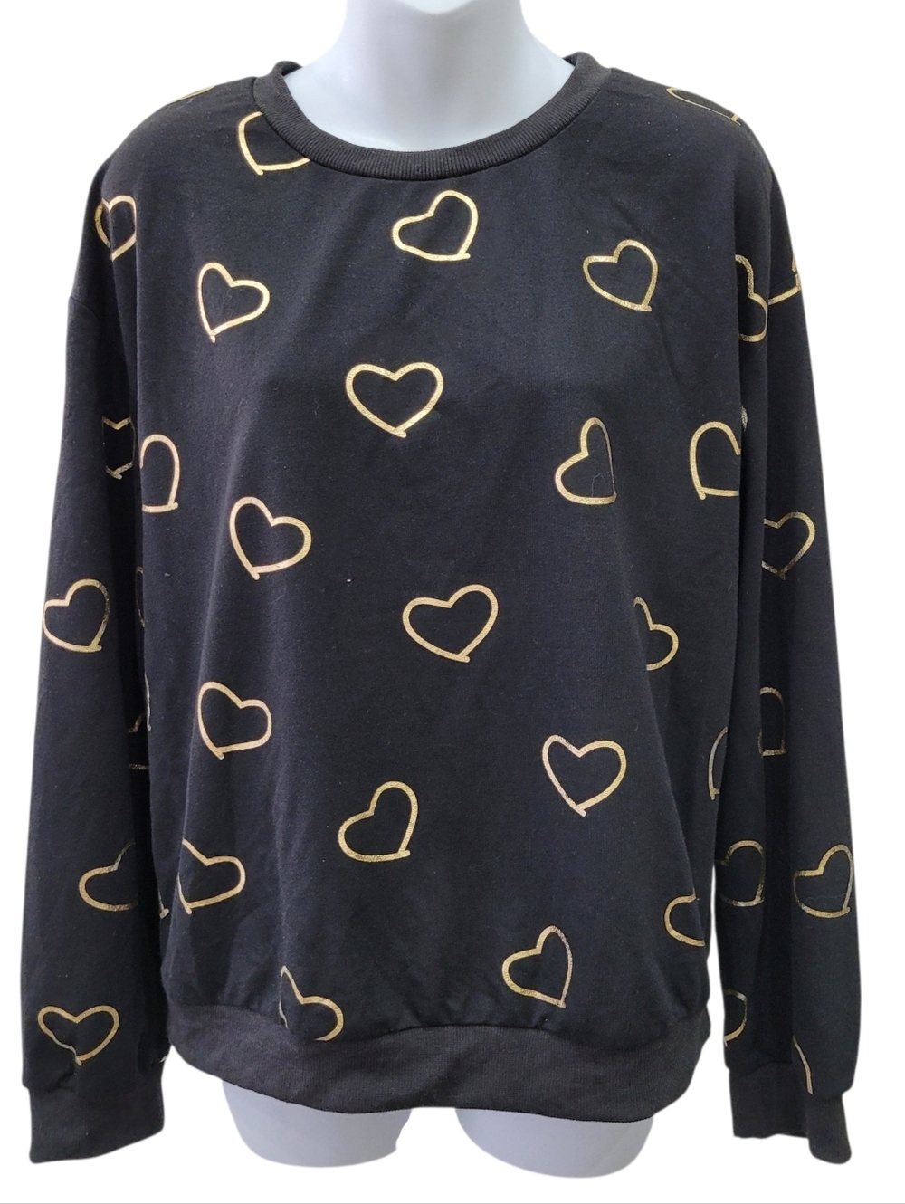 2/$20 Shein Black & Gold Heart Sweatshirt Top Size: Large